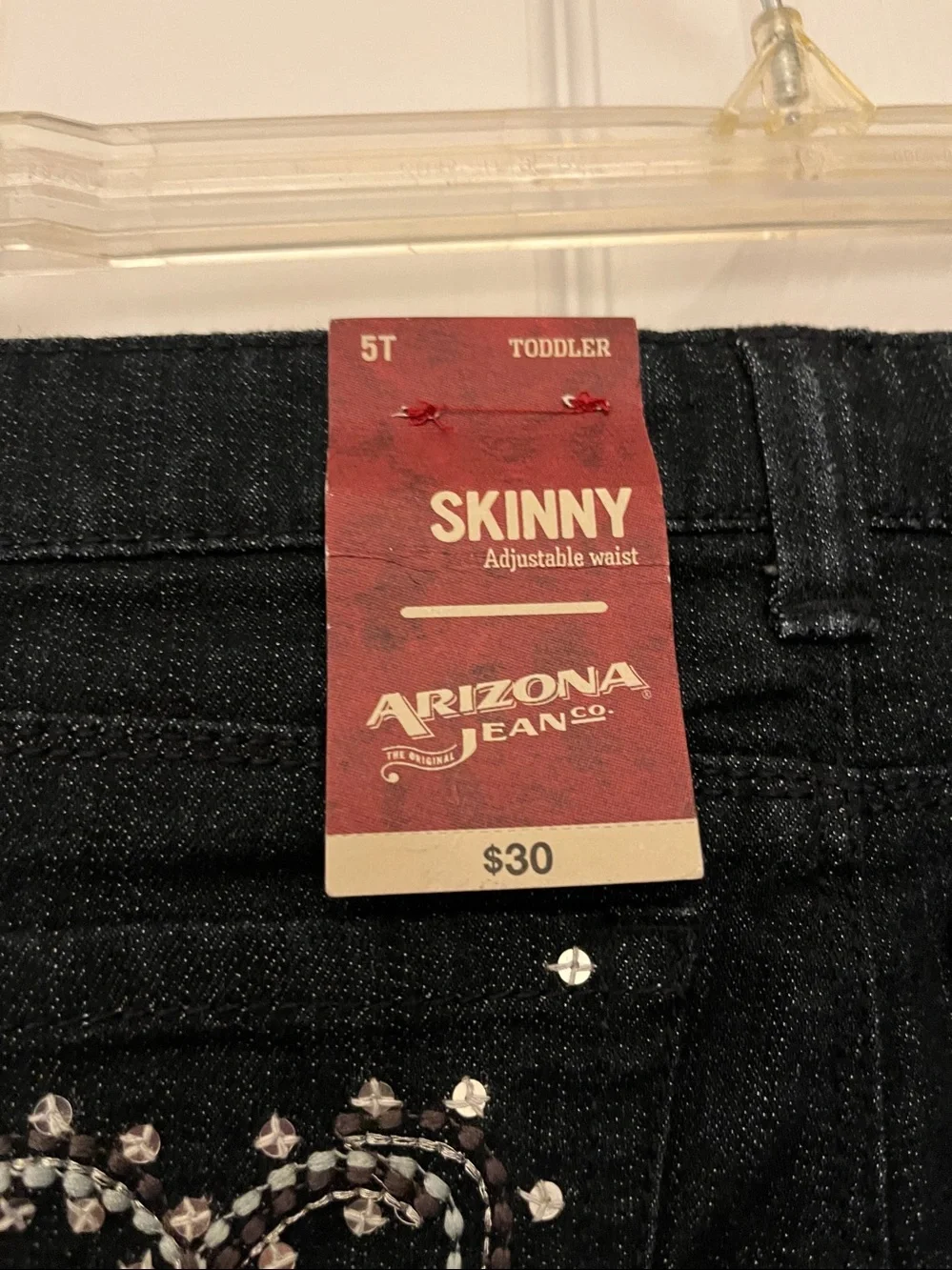 Girls ARIZONA JEAN CO Black Skinny Jeans with Heart Stud Back Pocket  SIZE 5T